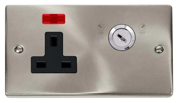 Click Deco Satin Chrome 13A 1G Key Lockable Socket Neon Black Insert