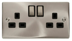Click Scolmore Click Deco Satin Chrome 13A Double Switched Socket with Black Insert – VPSC536BK