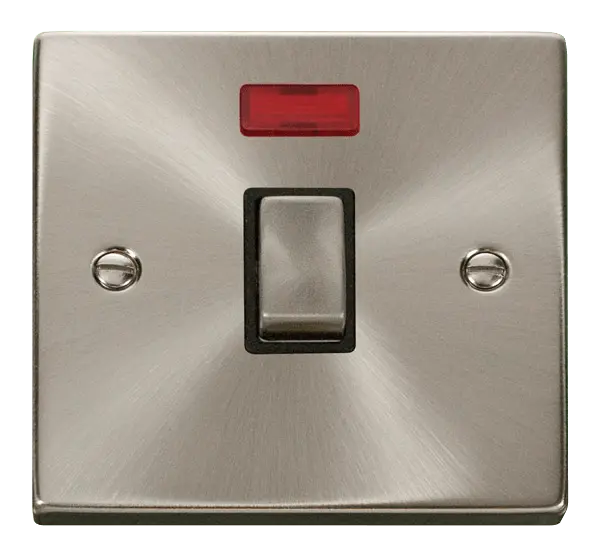 Click Scolmore Click Deco Satin Chrome 20A Double Pole Switch with Neon with Black insert - VPSC723BK