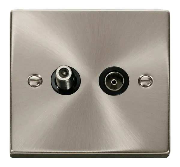 Click Scolmore Click Deco Satin Chrome Non-Isolated Satellite and Coaxial Socket with Black Insert – VPSC170BK