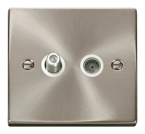 Click Scolmore Click Deco Satin Chrome Non-Isolated Satellite and Coaxial Socket with White Insert – VPSC170WH