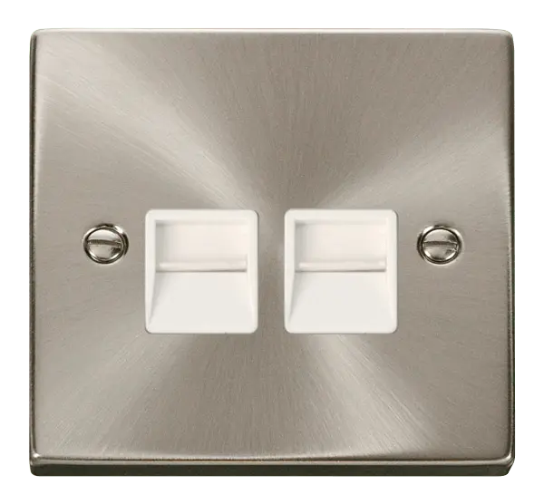 Click Scolmore Click Deco Satin Chrome Twin Master Telephone Point with White Insert – VPSC121WH