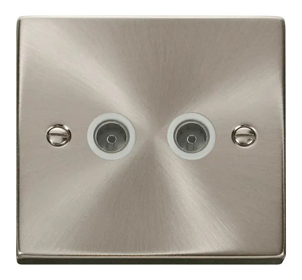 Click Scolmore Click Deco Satin Chrome Twin Non-Isolated Coax Socket with White Insert – VPSC066WH