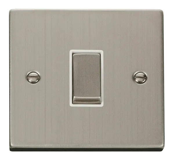 Click Single Light Switch Click Deco Stainless Steel 1 Gang 2 Way 'Ingot' 10AX Switch with White