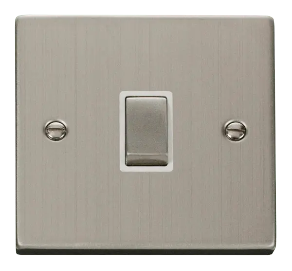Click Single Light Switch Click Deco Stainless Steel 20A 1 Gang DP 'Ingot' Switch with White