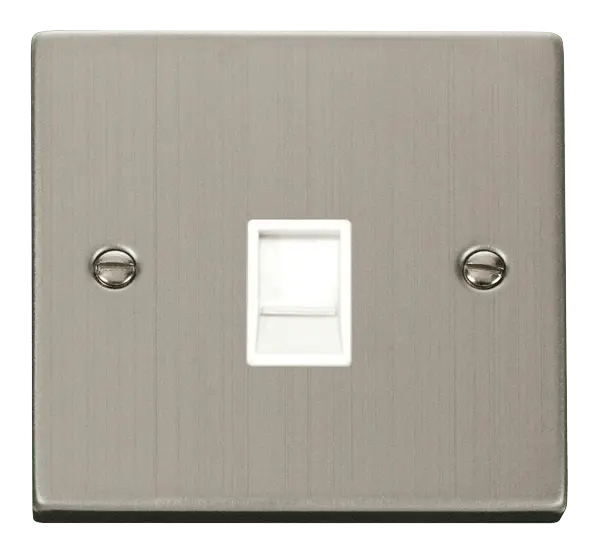 Click Deco Stainless Steel Single RJ11 Socket  (Ireland/USA) with White Insert – VPSS115WH
