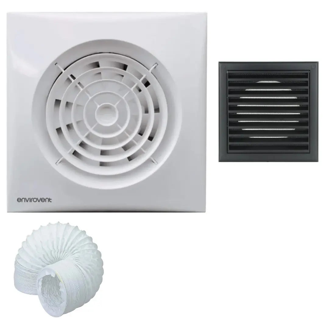 Envirovent SIL100T Extractor Fan Complete Kit - Fan, Grille & Ducting - Timer - ACAS Electrical