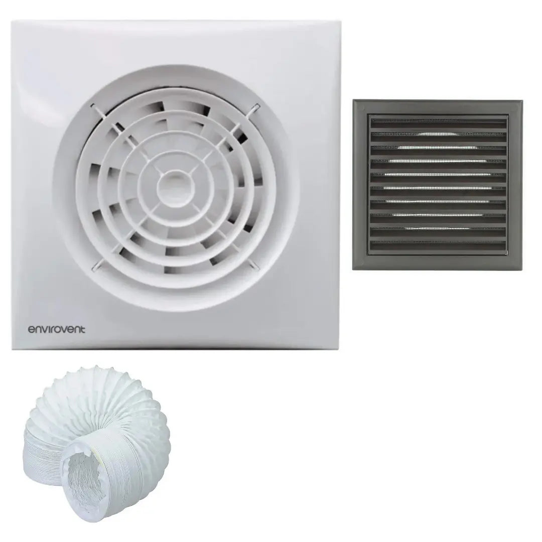 Envirovent SIL100T Extractor Fan Complete Kit - Fan, Grille & Ducting - Timer - ACAS Electrical