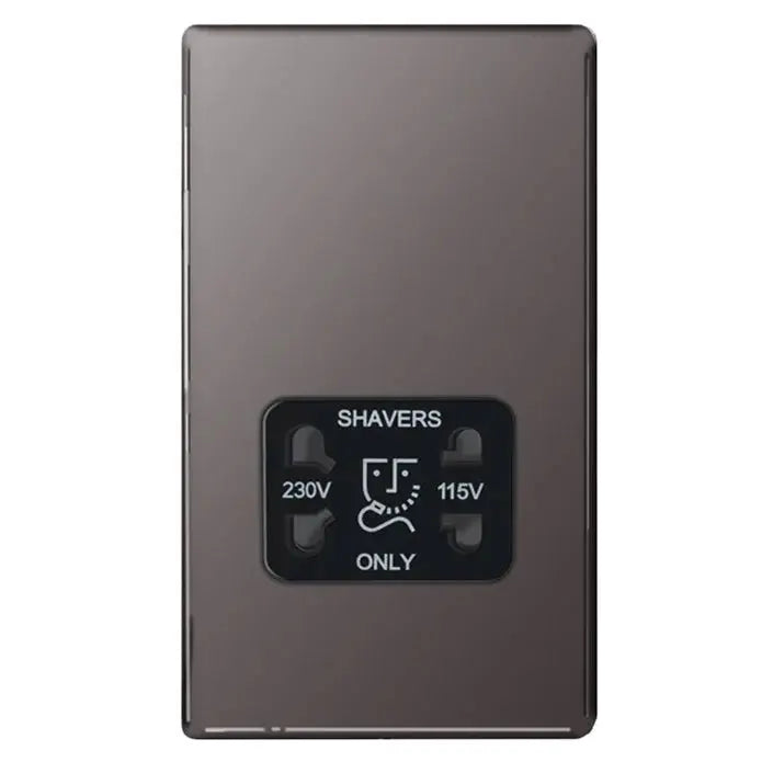 BG Nexus Screwless Flat Plate Black Nickel Switches and Sockets Black Inserts Full Range BG Nexus