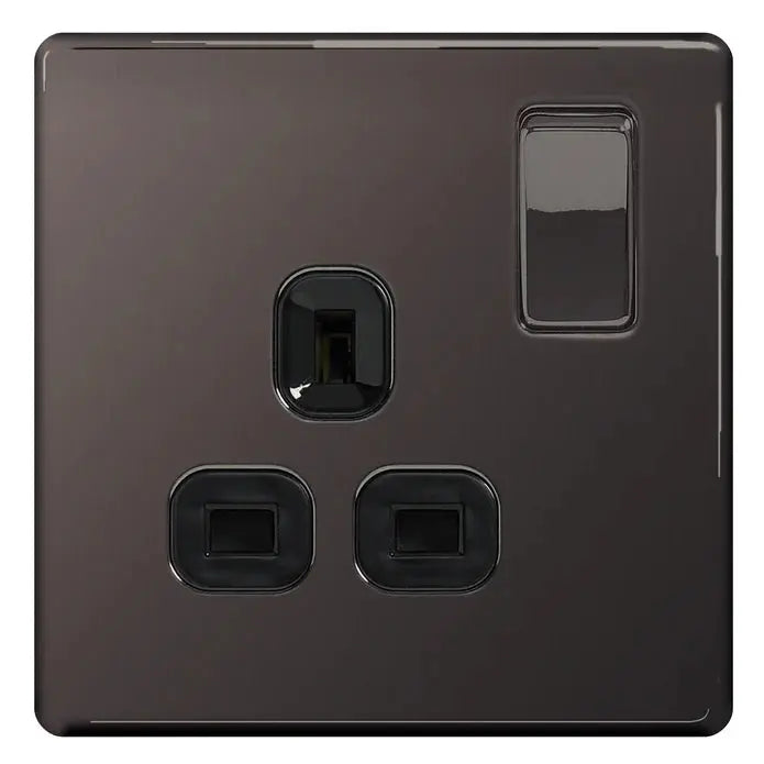 BG Nexus Screwless Flat Plate Black Nickel Switches and Sockets Black Inserts Full Range BG Nexus