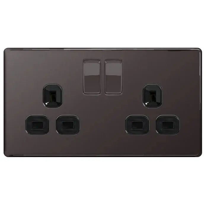 BG Nexus Screwless Flat Plate Black Nickel Switches and Sockets Black Inserts Full Range BG Nexus