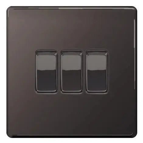 BG Nexus Screwless Flat Plate Black Nickel Switches and Sockets Black Inserts Full Range BG Nexus