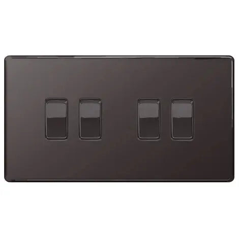 BG Nexus Screwless Flat Plate Black Nickel Switches and Sockets Black Inserts Full Range BG Nexus