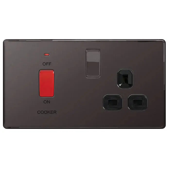 BG Nexus Screwless Flat Plate Black Nickel Switches and Sockets Black Inserts Full Range BG Nexus