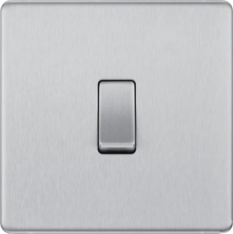 BG Nexus Screwless Flat Plate Brushed Steel Single Light Switch FBS12 10Amp