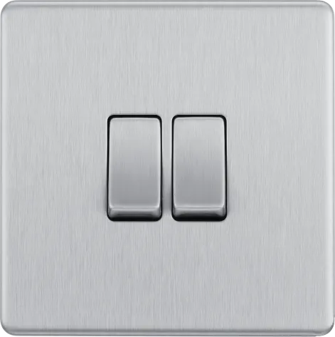 BG Nexus Screwless Flat Plate Brushed Steel Double Light Switch FBS42 10Amp