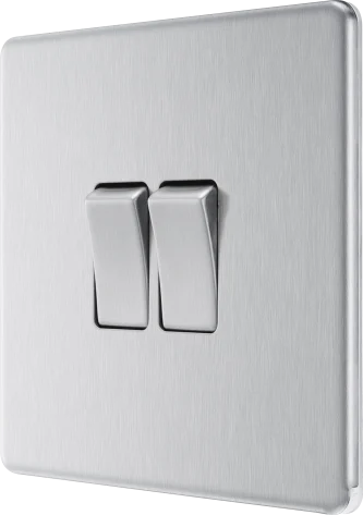BG Nexus Screwless Flat Plate Brushed Steel Double Light Switch FBS42 10Amp