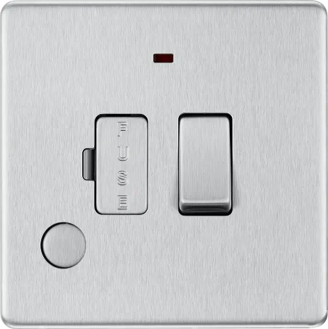 BG Nexus Screwless Flat Plate Brushed Steel Switched Fused Spur with Neon and Cable Entry FBS53 13Amp