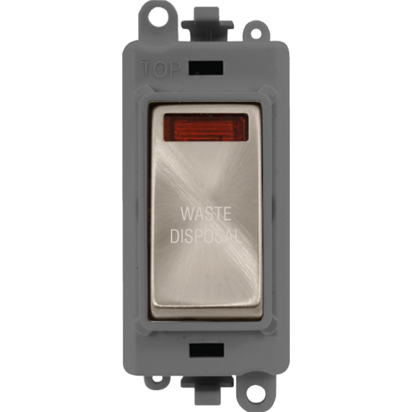Click GridPro 20AX Double Pole Switch With Neon Module - Grey - Brushed Stainless - Waste Disposal – GM2018NGYBS-WD