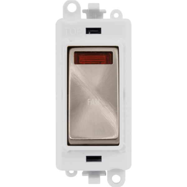 Click GridPro 20AX Double Pole Switch With Neon Module - Polar White - Brushed Stainless - Fan – GM2018NPWBS-FN