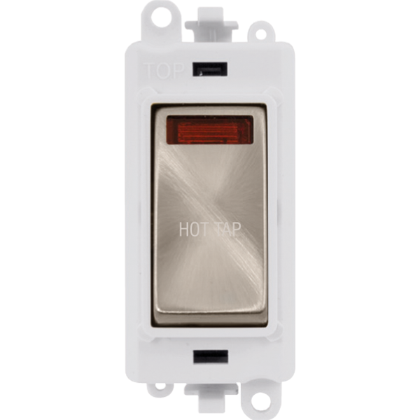 Click GridPro 20AX Double Pole Switch With Neon Module - Polar White - Brushed Stainless - Hot Tap – GM2018NPWBS-HT