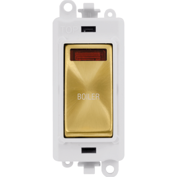 Click GridPro 20AX Double Pole Switch With Neon Module - Polar White - Satin Brass - Boiler – GM2018NPWSB-BL