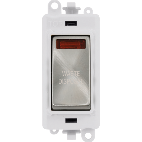 Click GridPro 20AX Double Pole Switch With Neon Module - Polar White - Satin Chrome - Waste Disposal – GM2018NPWSC-WD