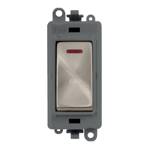Click GridPro 20AX Double Pole Switch With LED Module - Grey - Brushed Stainless - Fan – GM2218GYBS-FN