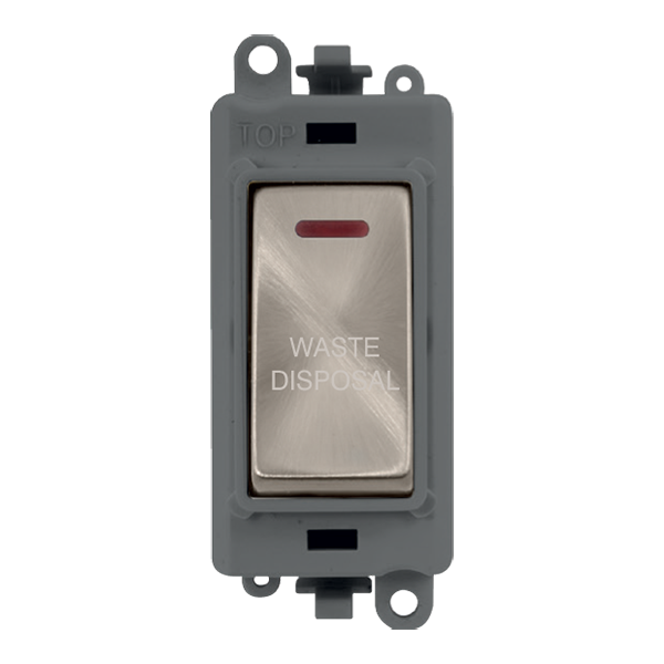 Click GridPro 20AX Double Pole Switch With LED Module - Grey - Brushed Stainless - Waste Disposal – GM2218GYBS-WD