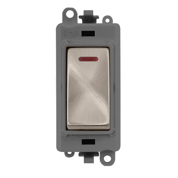 Click GridPro 20AX Double Pole Switch With LED Module - Grey - Brushed Stainless – GM2218GYBS