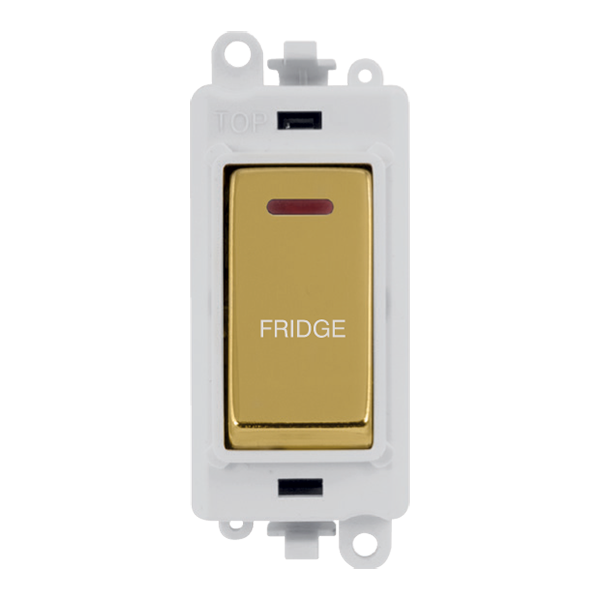 Click GridPro 20AX Double Pole Switch With LED Module - Polar White - Polished Brass - Fridge – GM2218PWBR-FD