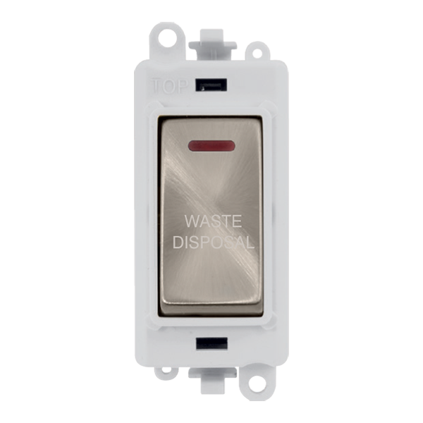 Click GridPro 20AX Double Pole Switch With LED Module - Polar White - Brushed Stainless - Waste Disposal – GM2218PWBS-WD