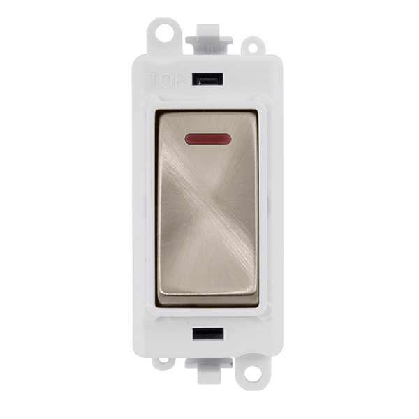 Click GridPro 20AX Double Pole Switch With LED Module - Polar White - Brushed Stainless – GM2218PWBS