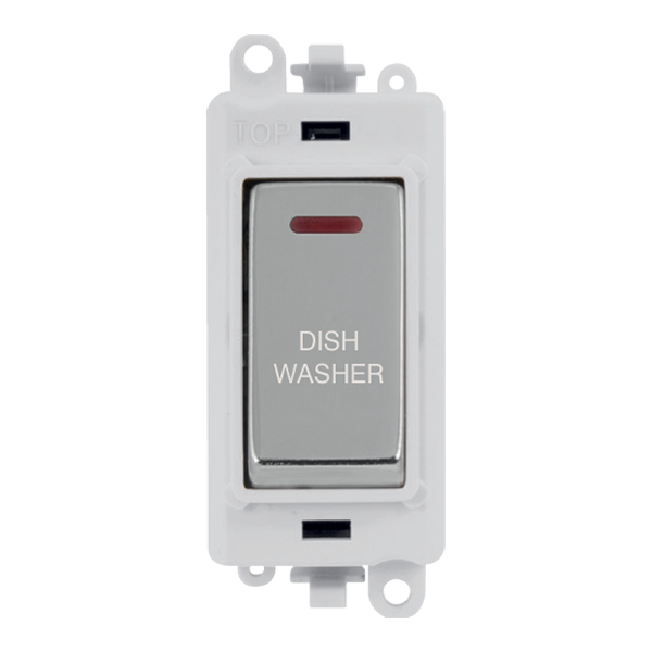Click GridPro 20AX Double Pole Switch With LED Module - Polar White - Polished Chrome - Dishwasher – GM2218PWCH-DW