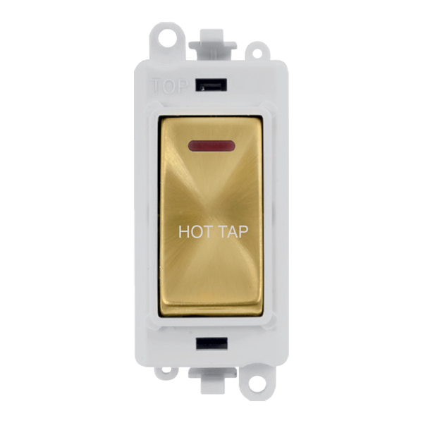 Click GridPro 20AX Double Pole Switch With LED Module - Polar White - Satin Brass - Hot Tap – GM2218PWSB-HT