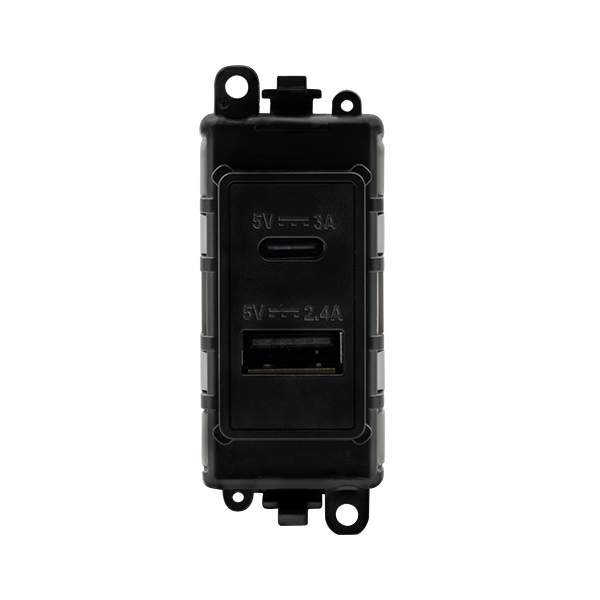Click GridPro GRIDPRO DUAL USB CHARGING MODULE - 2.4A TYPE A & 3A TYPE C - BLACK – GM2586BK