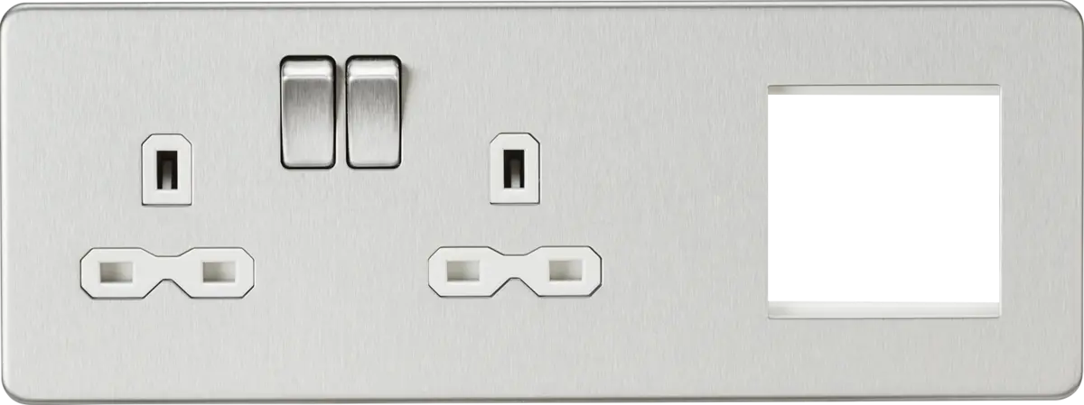Knightsbridge 13A 2G DP Socket + 2G Modular Combination Plate - Brushed Chrome with White Insert – SFR192LBCW