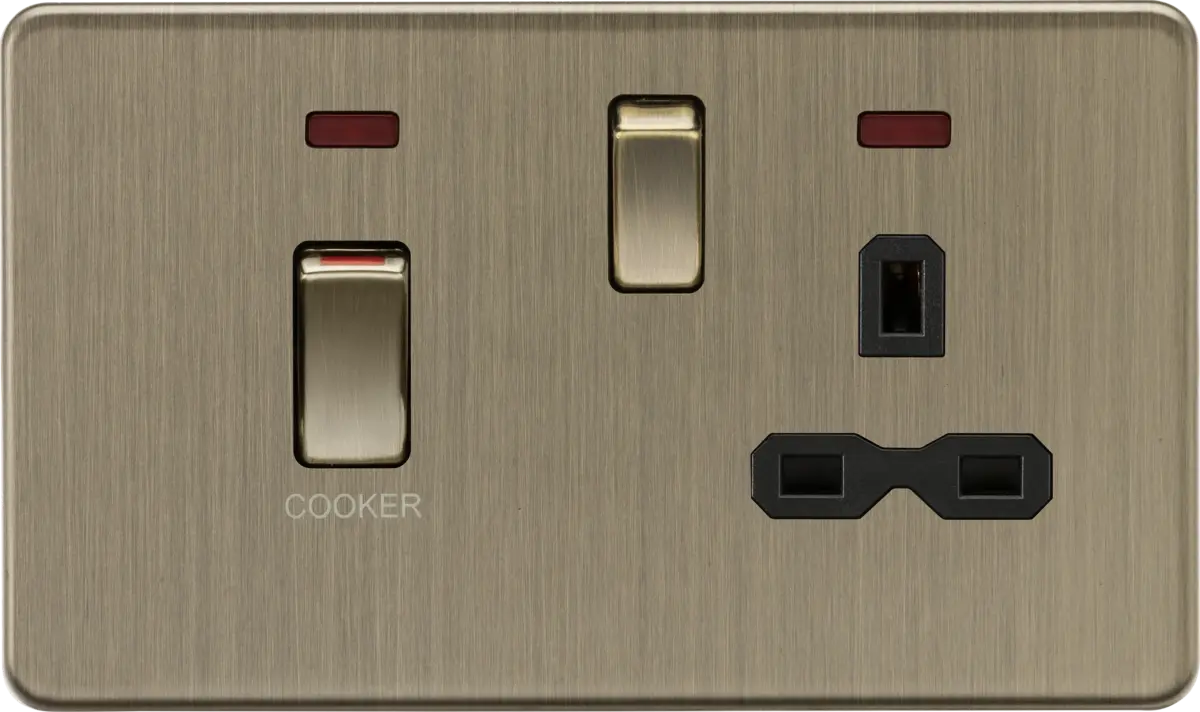 Knightsbridge 45A DP switch and 13A switched socket with neons - Antique Brass – SFR83MNAB