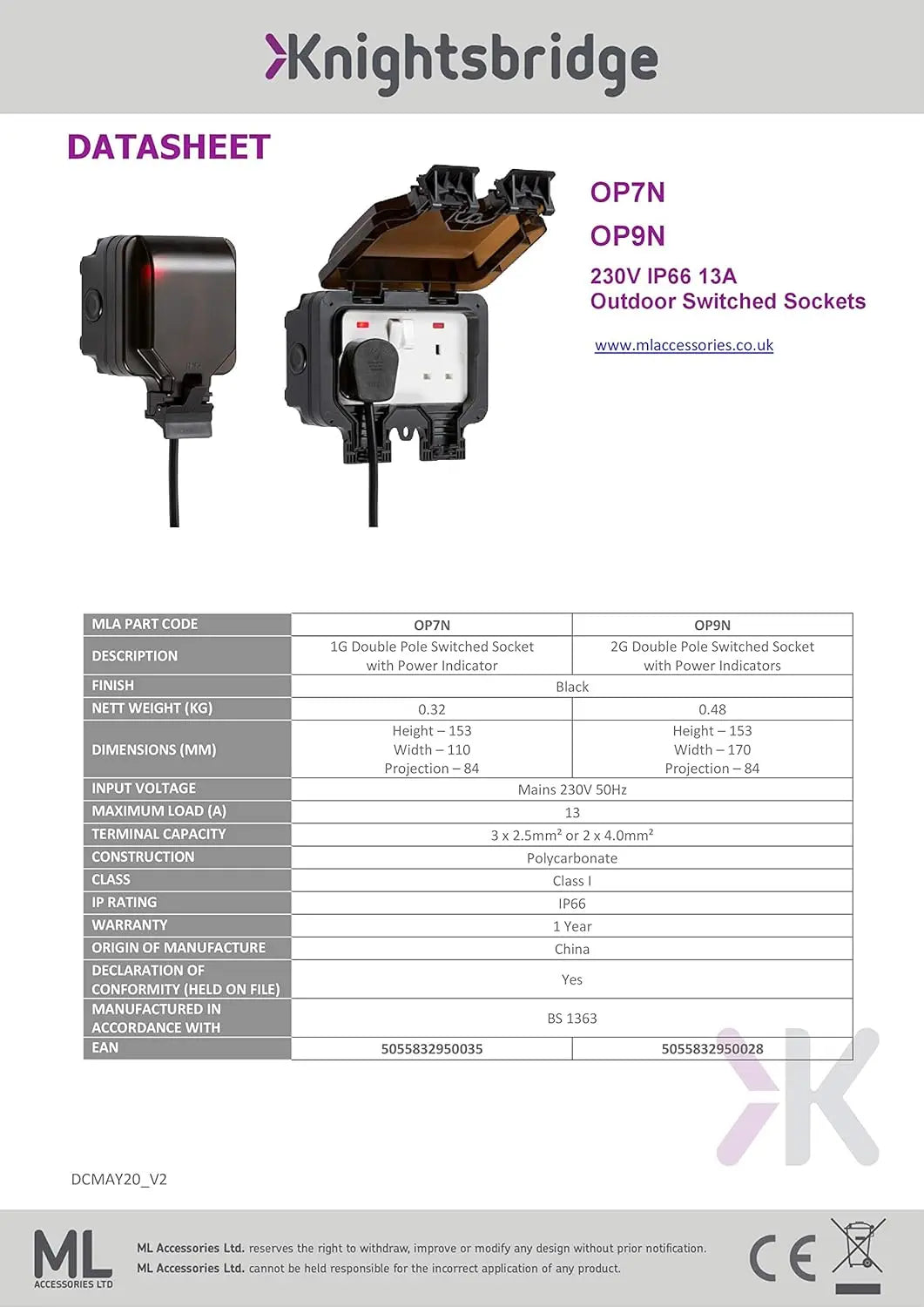 Knightsbridge IP66 Outdoor Weatherproof Double Socket | Transparent Lid | Black – OP9N