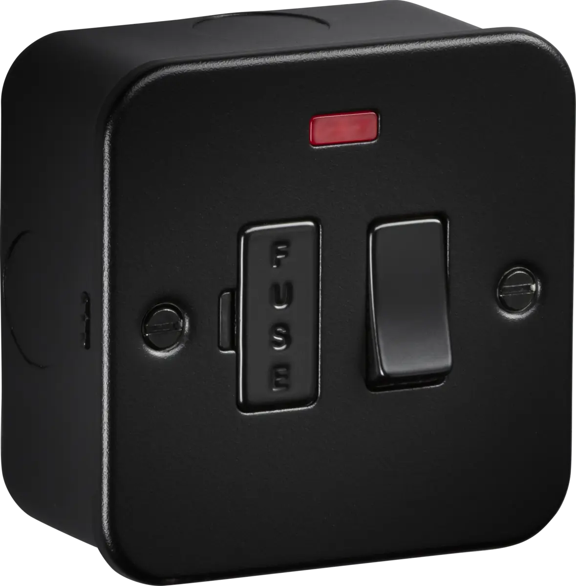 Knightsbridge Metal Clad Black 13A Switched Fused Spur with Neon – M6300NTB Knightsbridge