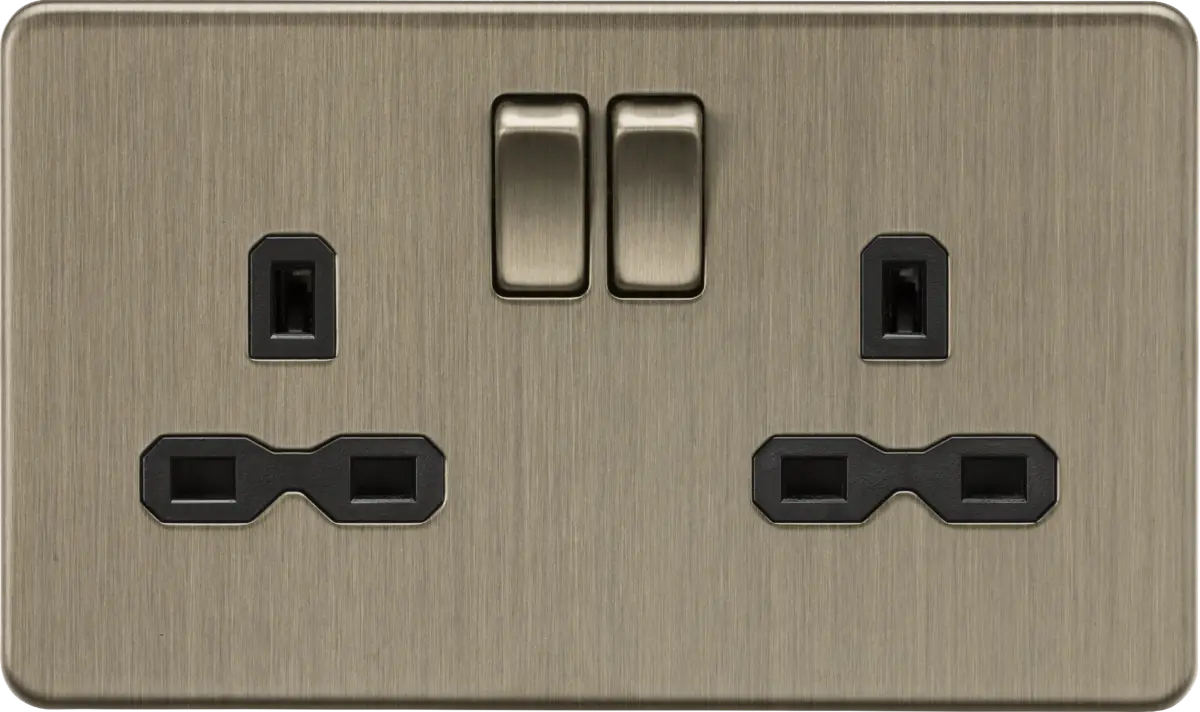 Knightsbridge SFR9000AB 13A 2 Gang DP Switched Socket - Antique Brass Screwless Knightsbridge
