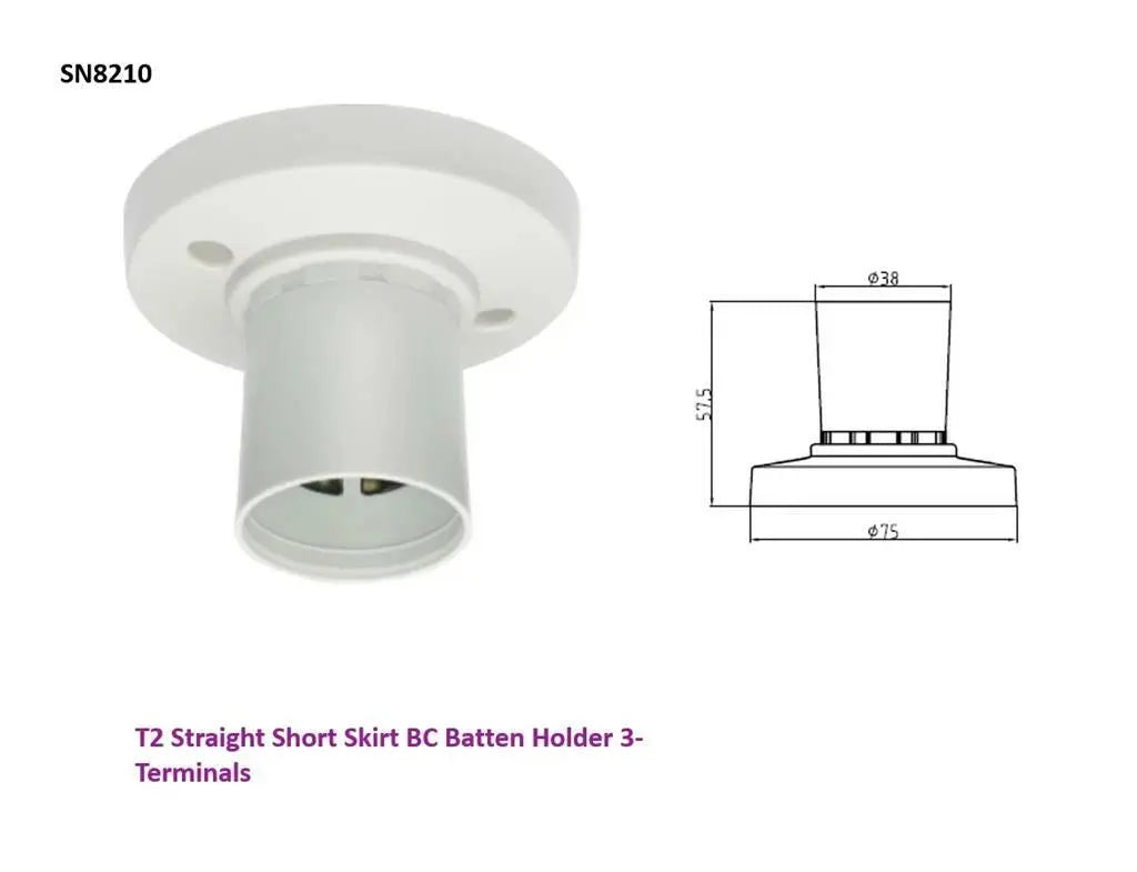Knightsbridge T2 BC B22 Batten & Cord Grip Lampholder – White – SN8210 SN8220 SN8230 SN8250