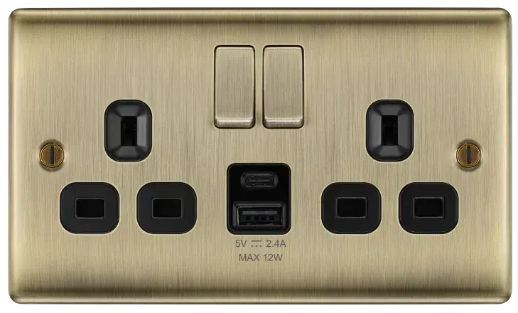 BG Nexus Antique Brass Switches and Sockets Black Inserts Full Range BG Nexus