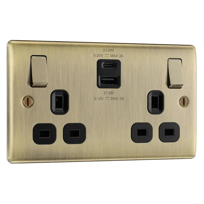 BG Nexus Antique Brass Switches and Sockets Black Inserts Full Range BG Nexus