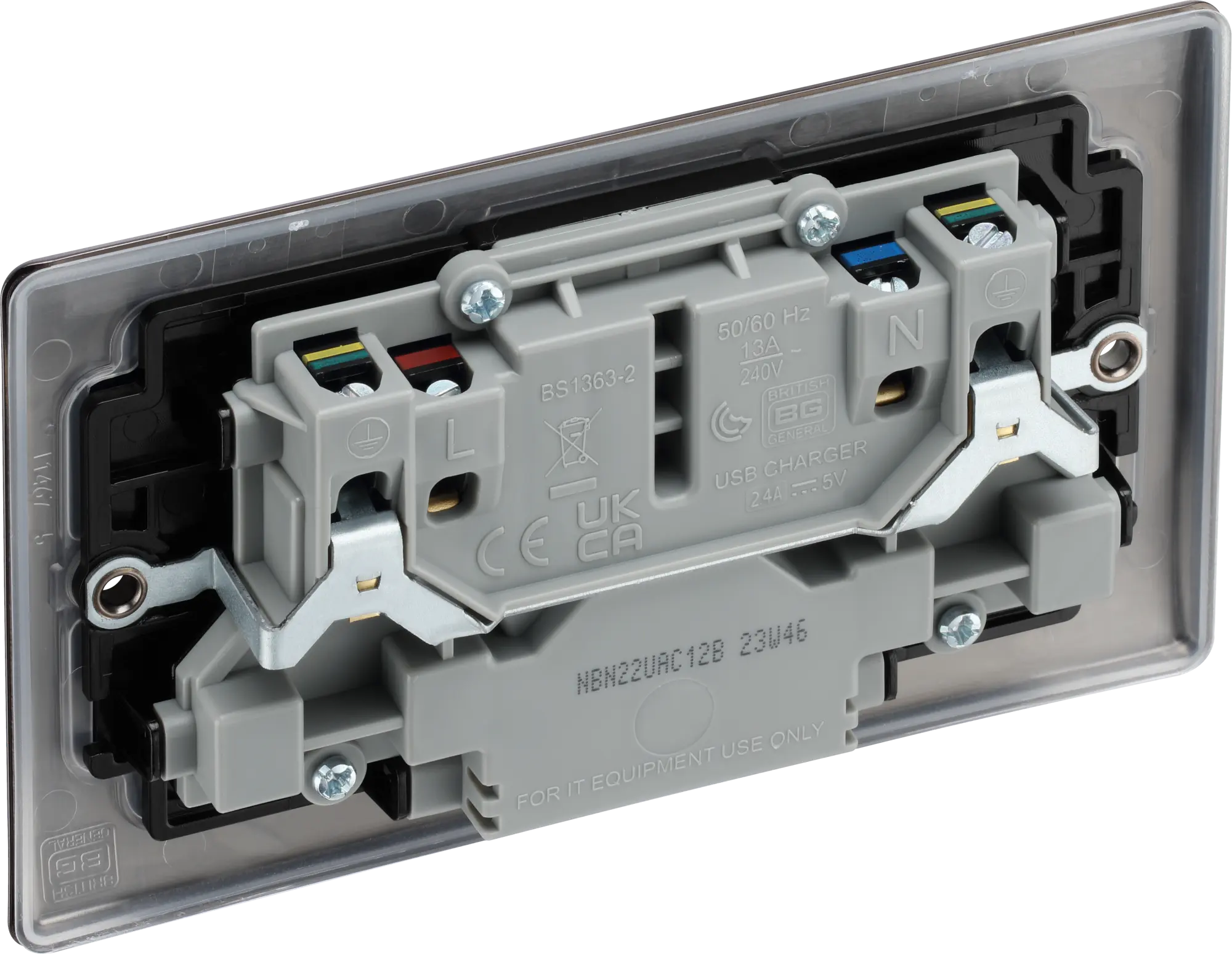 BG Nexus Metal USB USBC 12W Double Socket in Black Nickel NBN22UAC12B BG Nexus