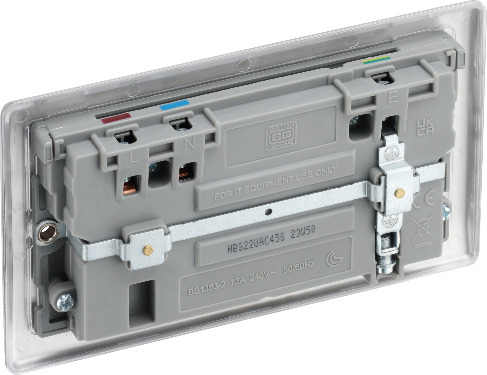 BG Nexus Metal USB USBC 12W Double Socket in Brushed Steel with Grey Inserts NBS22UAC45G