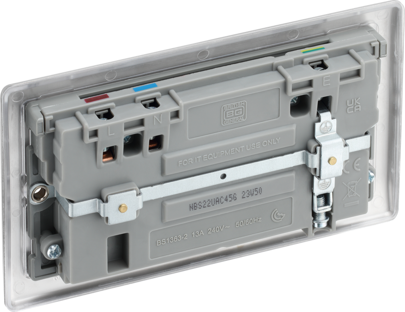 BG Nexus Metal USB USBC 12W Double Socket in Brushed Steel with Grey Inserts NBS22UAC45G