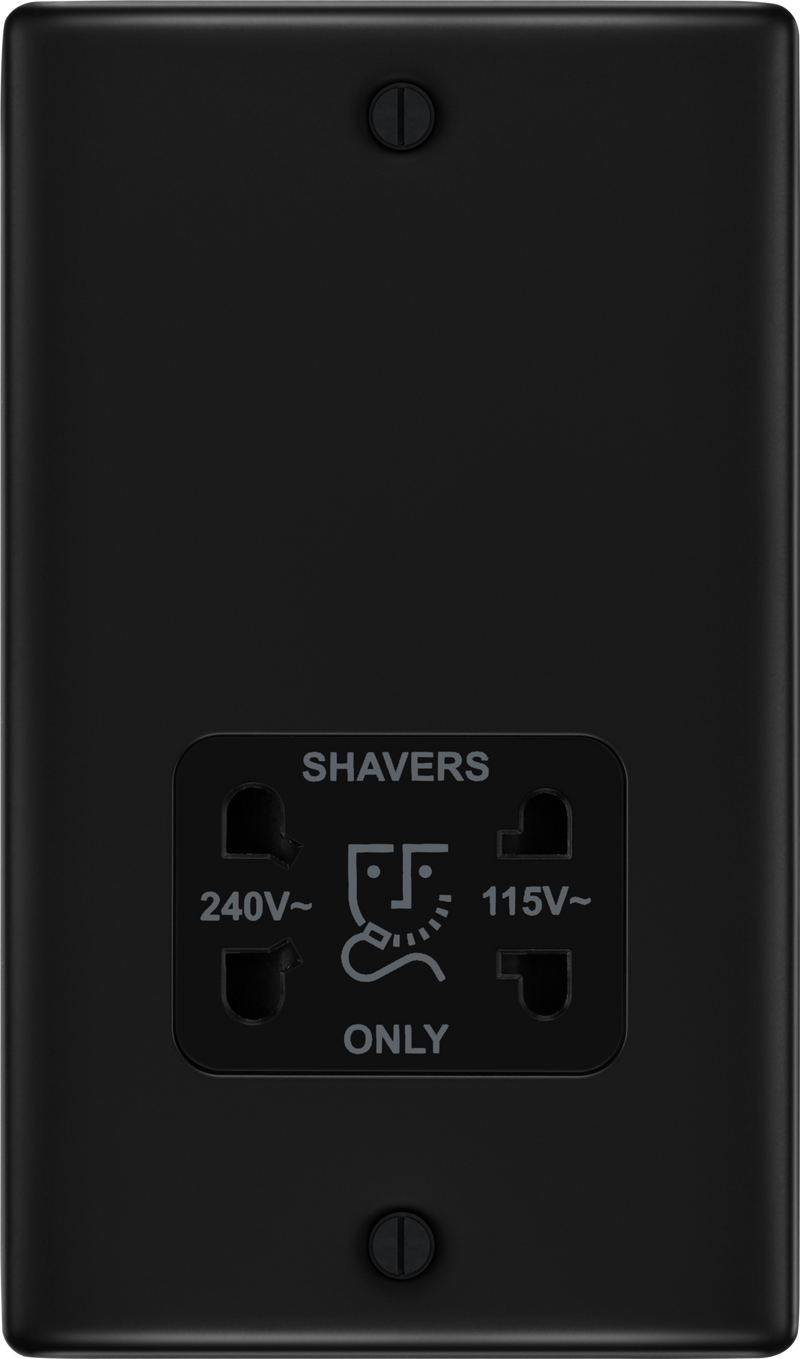 BG Nexus Metal Dual Voltage Shaver Socket in Matt Black with Black Inserts