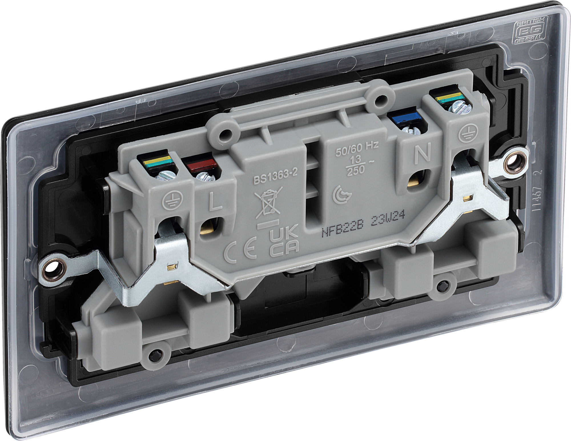 BG Nexus Metal Matt Black Double Socket 2 Gang 13A Double Pole Switched Socket - NFB22B