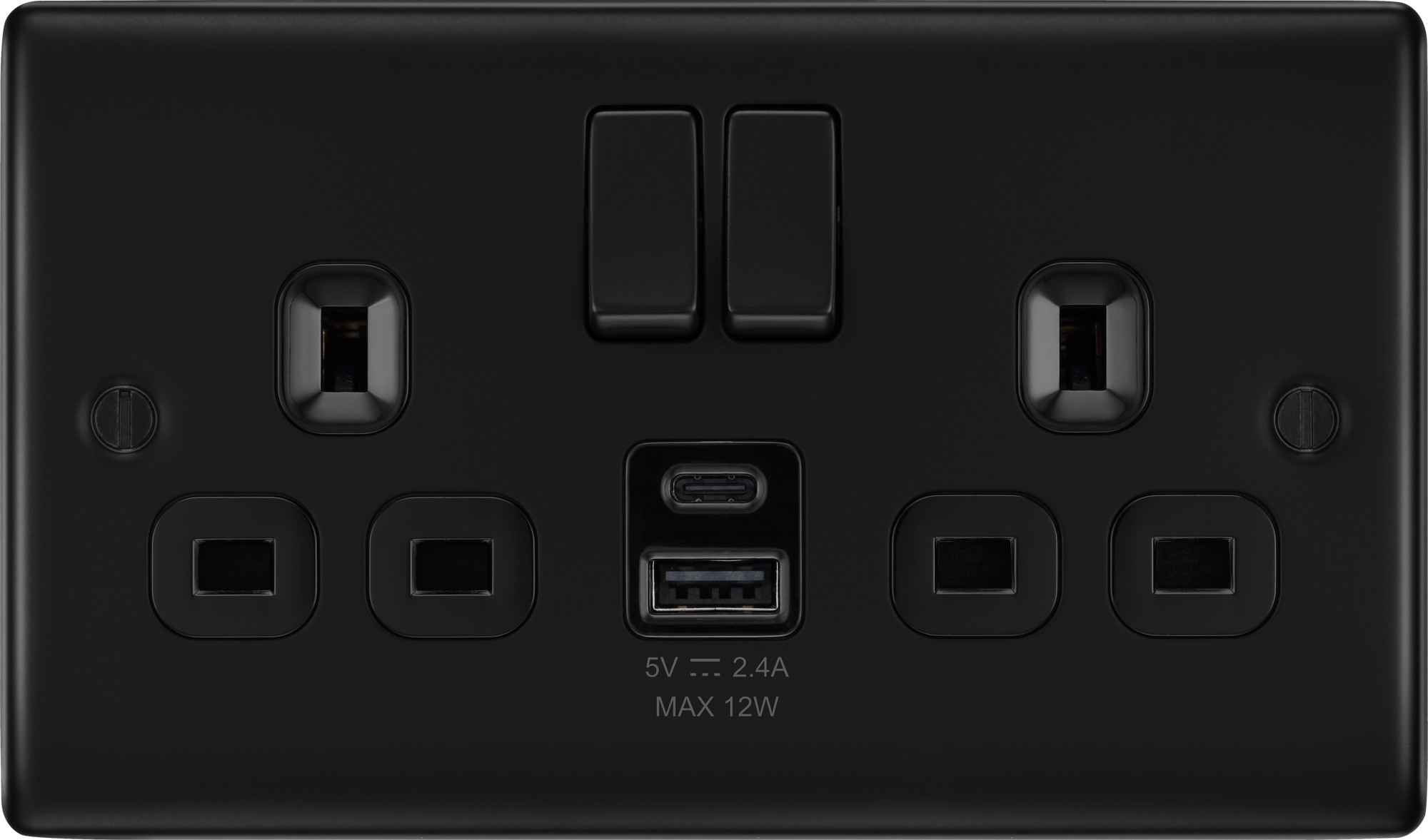 BG Nexus Metal USB USBC 12W Double Socket in Matt Black NFB22UAC12B